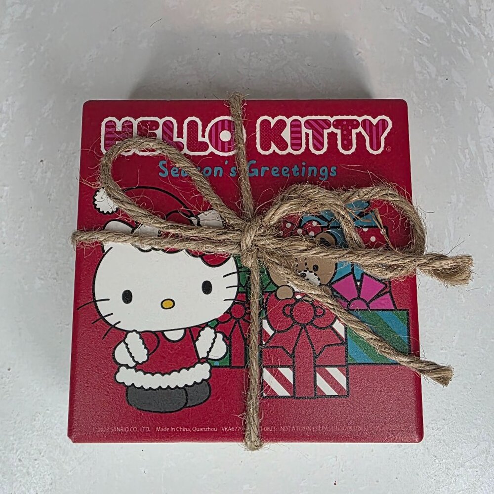 Set of Four Ceramic Hello Kitty Christmas Holiday Coasters NWT